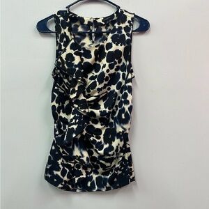 Ann Taylor Black and White Ruched Sleeveless Tank Top
